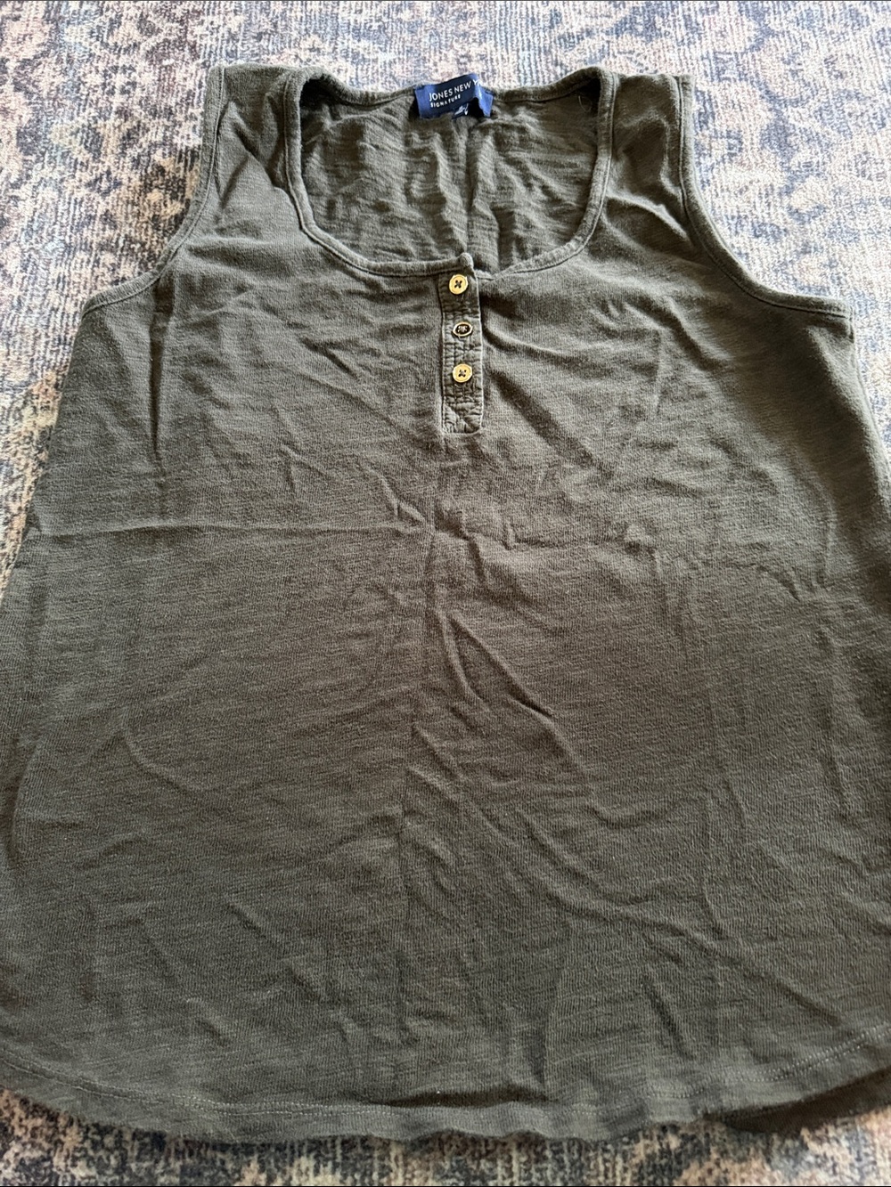 Jones New York Olive Scoop Neck Henley Tank